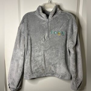 Disney Winnie the Pooh Embroidered Gray 1/4 Zip Fleece Sweater Size Medium